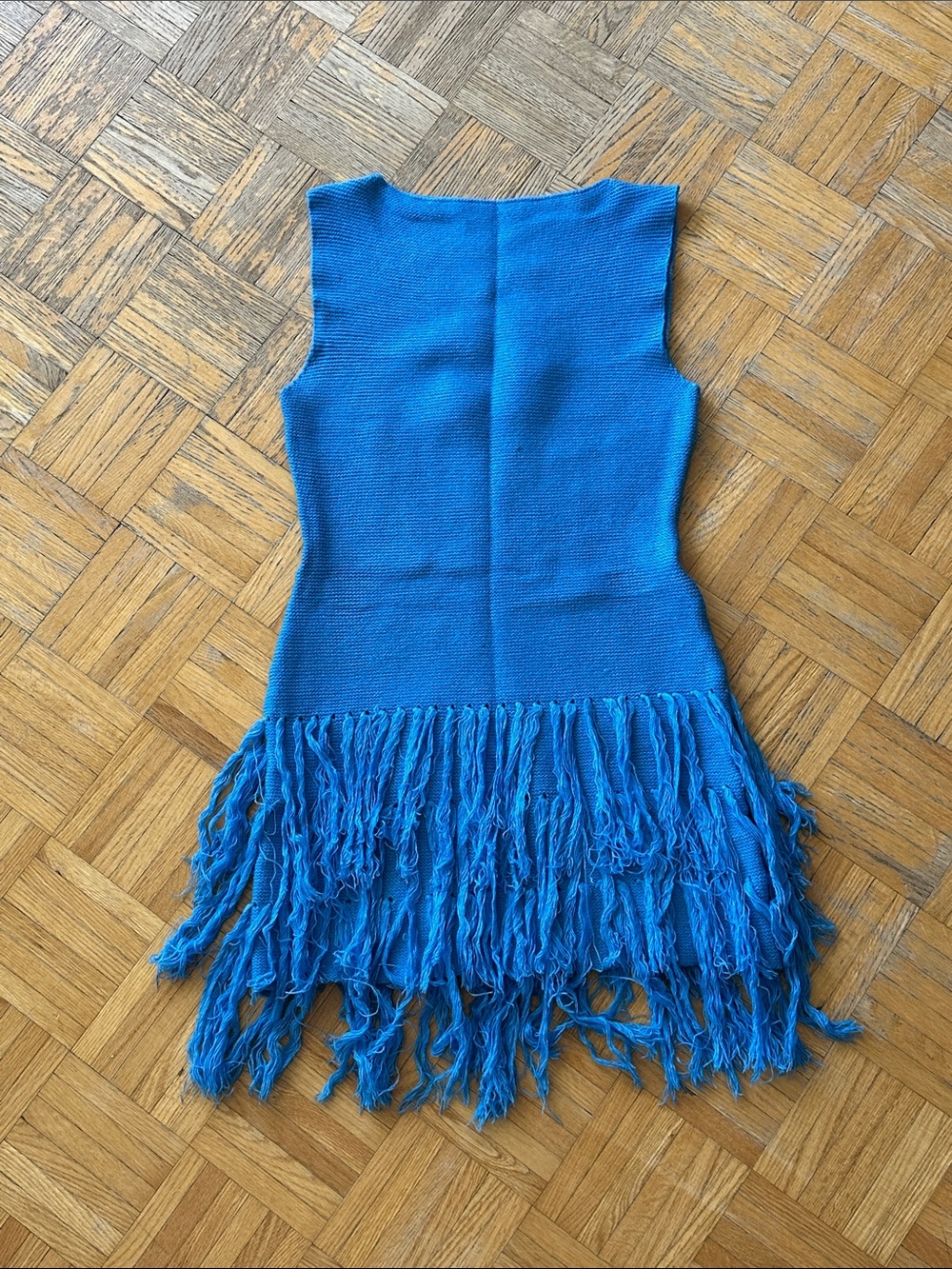 Blue Knit Fringe Sleeveless Dress